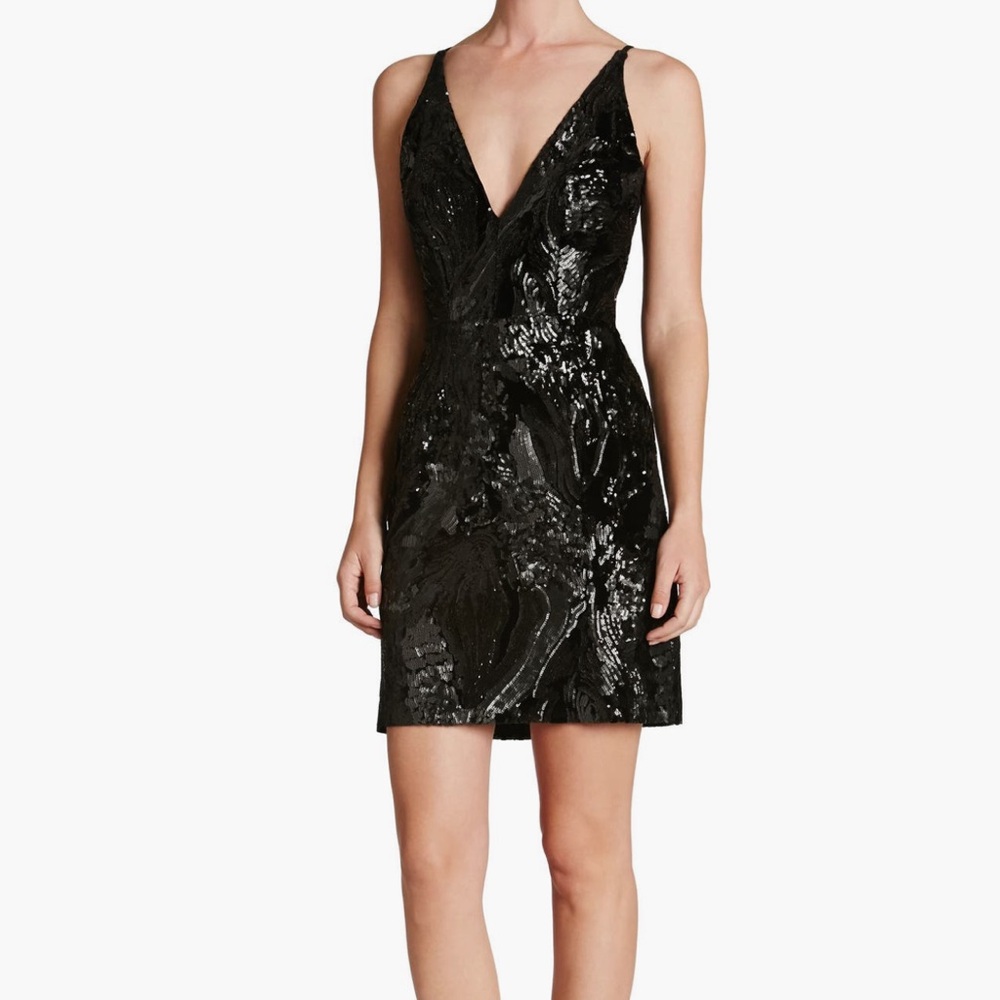 Dress The Population Jordyn Plunge Black Sequin and Velvet Mini Dress